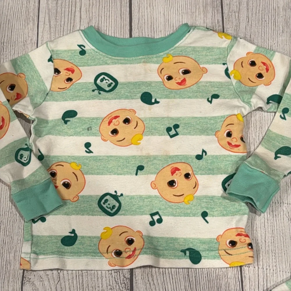 Cocomelon Toddler Girls Green and White Striped Pajama Set